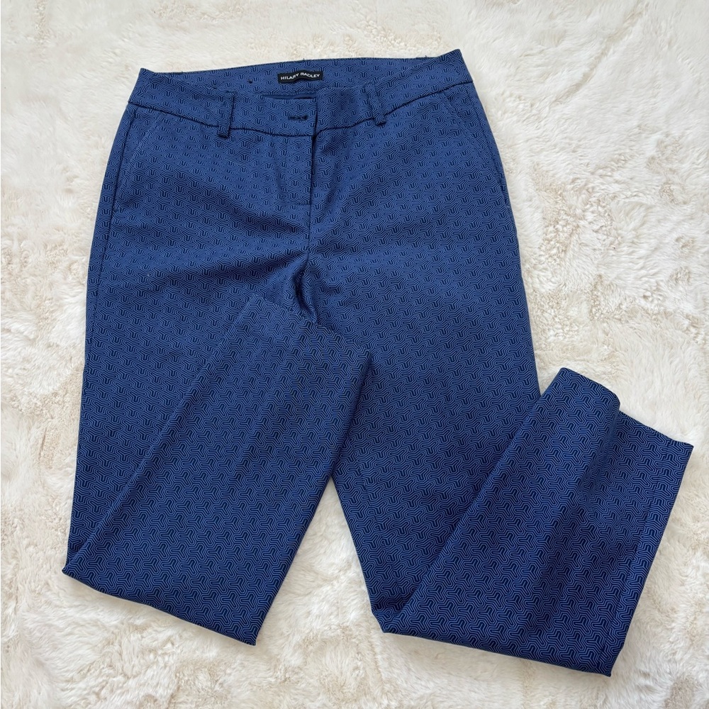 Hilary Radley Cropped Pants Women's 4 Blue Geometric Slash Pocket.